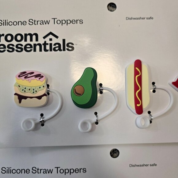 Room Essentials Silicone Straw Toppers Dishwasher Safe 8-Pack Cartoon Fun Assort - Picture 4 of 5